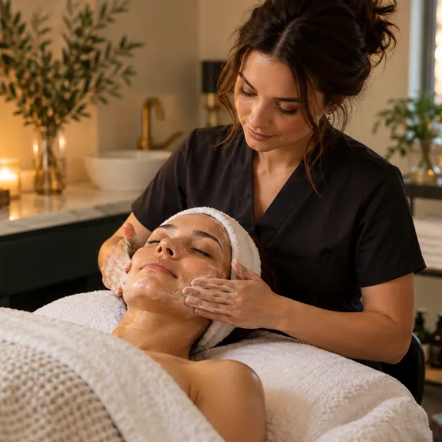 A med spa owner busy with a client