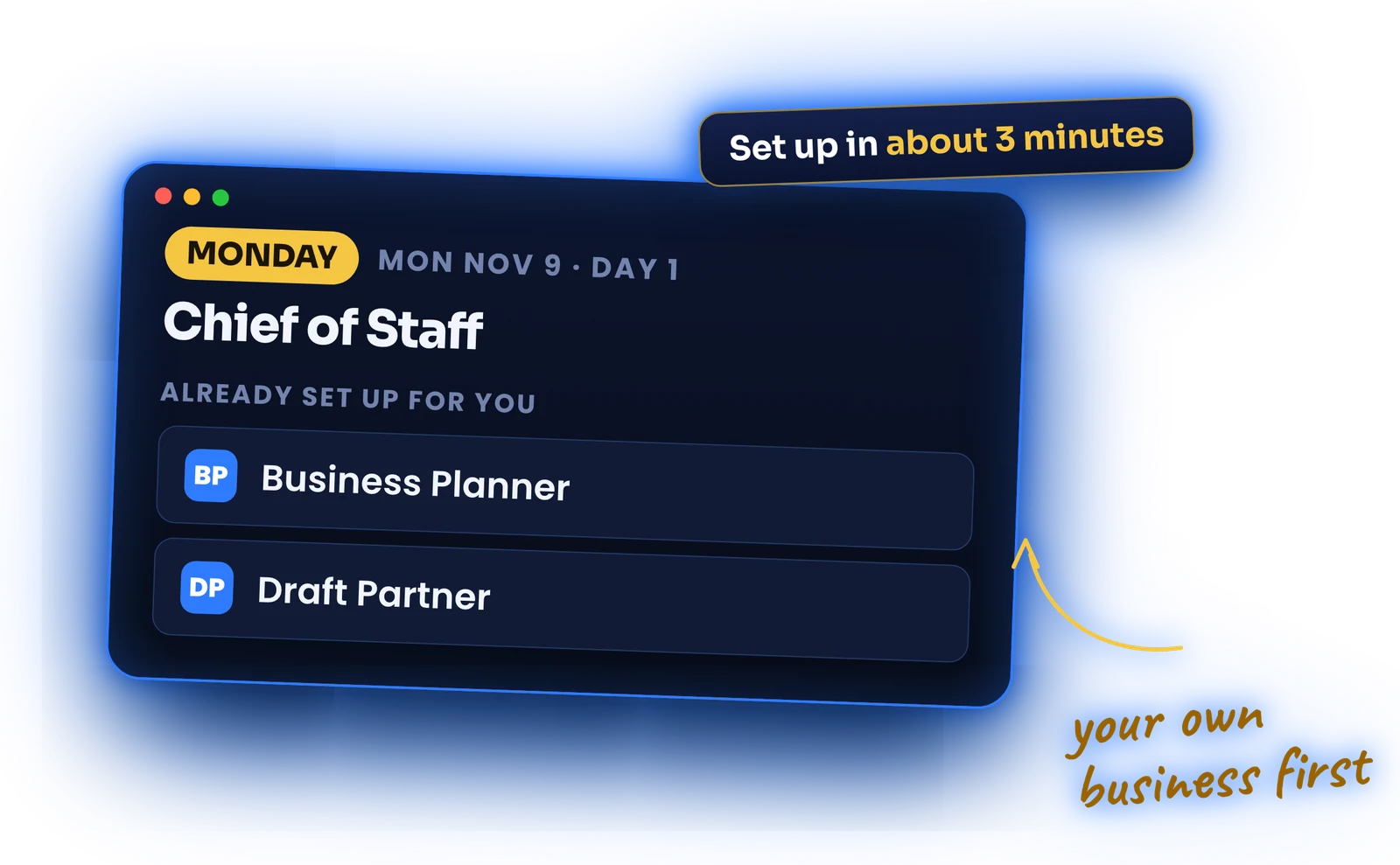 Murage Chief of Staff screen with Business Planner and Draft Partner already set up